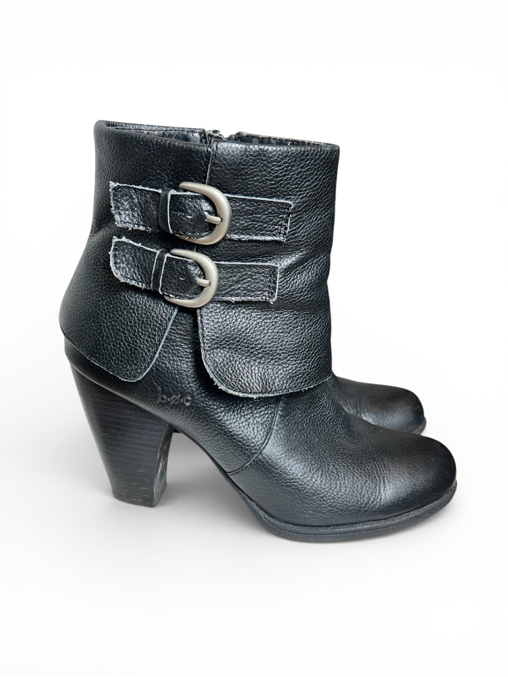 b.o.c. Black Leather Dual-Buckle Ankle Boots